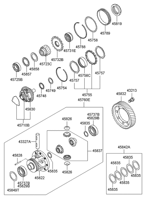 2007 Hyundai Entourage Differential Assembly Diagram for 45830-3A500