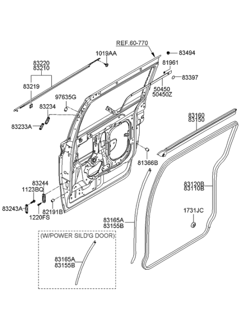 2006 Hyundai Entourage Weatherstrip-Rear Door Body Side LH Diagram for 83110-4D001