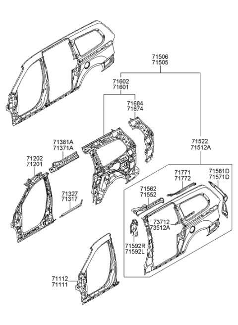 2007 Hyundai Entourage Retainer Assembly-Rear Door Striker RH Diagram for 71742-4D010