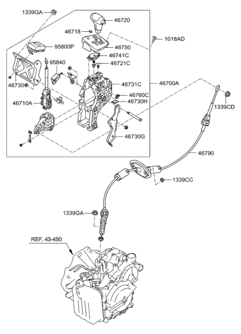2007 Hyundai Entourage Automatic Transmission Lever Cable Assembly Diagram for 46760-4D000