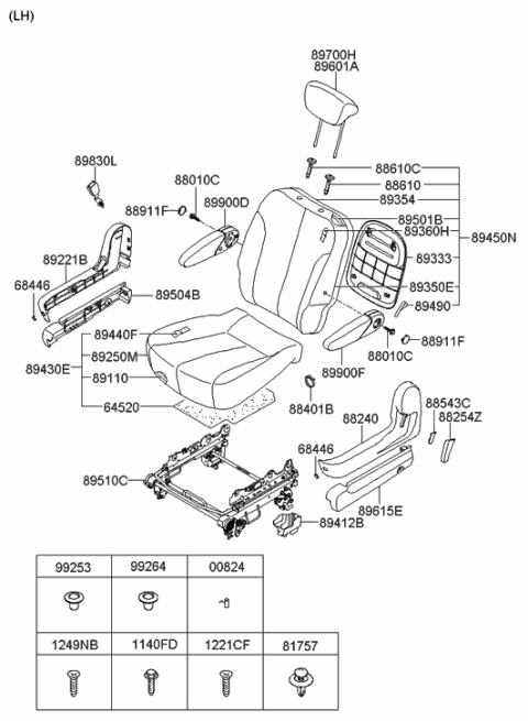 2014 Hyundai Tucson 2nd Seat Buckle LH Diagram for 89830-4D500-CS
