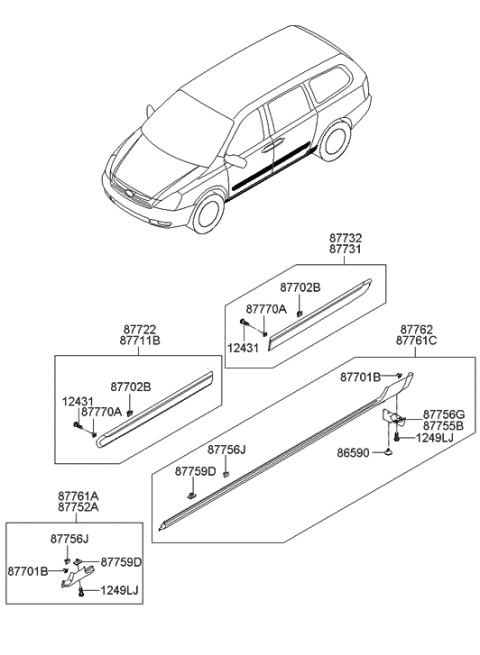 2008 Hyundai Entourage Body Side Moulding Diagram