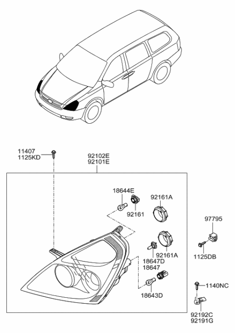 2007 Hyundai Entourage Guide-Head Lamp Mounting,LH Diagram for 92191-4J000