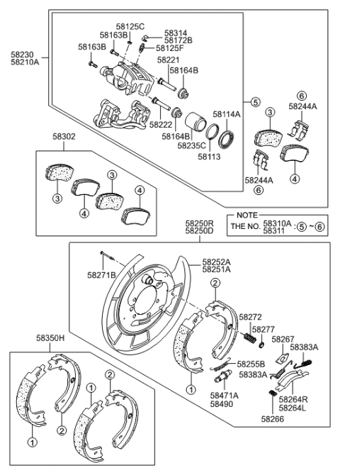 2006 Hyundai Entourage Rear Disc Brake Pad Kit Diagram for 58302-4DU02
