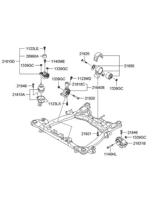 2014 Hyundai Tucson Engine Mounting Bracket Assembly Diagram for 21810-4D500