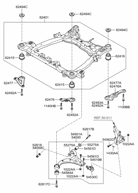 2007 Hyundai Entourage BUSHING-Member Support,Rear Diagram for 62416-4D000