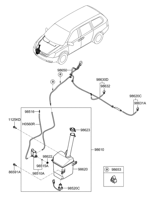 2006 Hyundai Entourage Windsheild Washer Nozzle Assembly Right Diagram for 98631-4D400