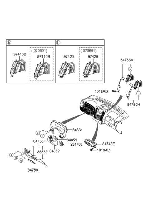 2006 Hyundai Entourage Steering Column Lower Shroud Diagram for 84852-4D100-VA