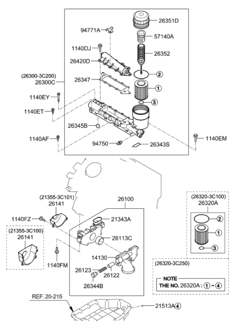 2006 Hyundai Entourage Front Case & Oil Filter Diagram 1