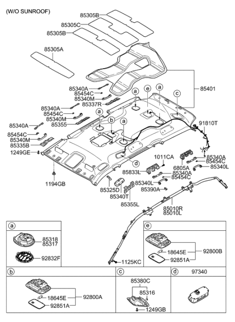 2007 Hyundai Entourage Headlining Assembly Diagram for 85410-4D220-TW