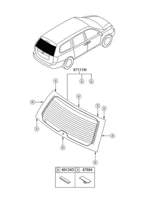 2008 Hyundai Entourage Glass Assembly-Tail Gate Diagram for 87110-4D010