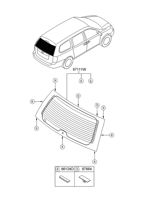 2008 Hyundai Entourage Rear Window Glass & Moulding Diagram