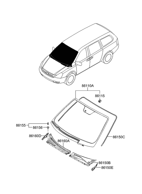 2006 Hyundai Entourage Produced After OCT.30.2006 Windshield Glass Diagram