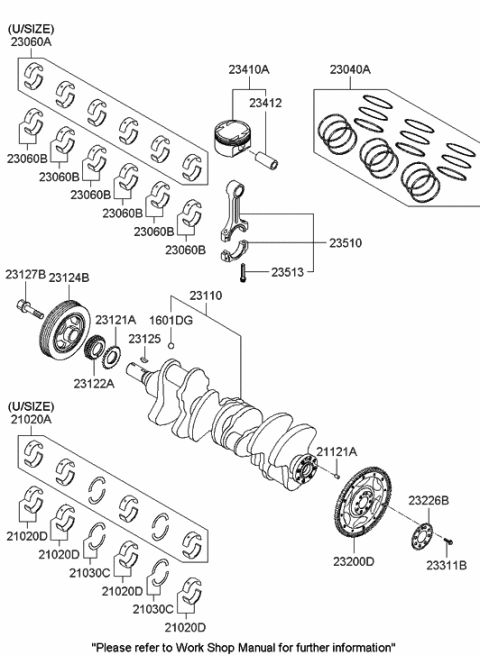 2007 Hyundai Entourage Crankshaft & Piston Diagram