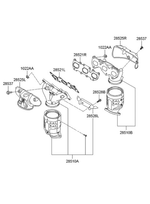 2007 Hyundai Entourage Exhaust Manifold Catalytic Assembly, Right Diagram for 28510-3C380