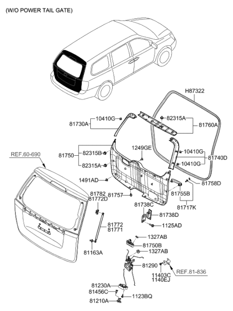 2006 Hyundai Entourage Tail Gate Trim Diagram 1