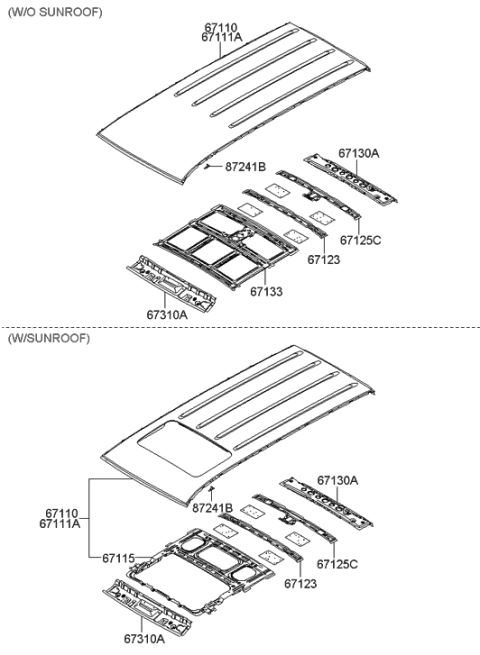 2007 Hyundai Entourage Panel Assembly-Roof Diagram for 67110-4D520