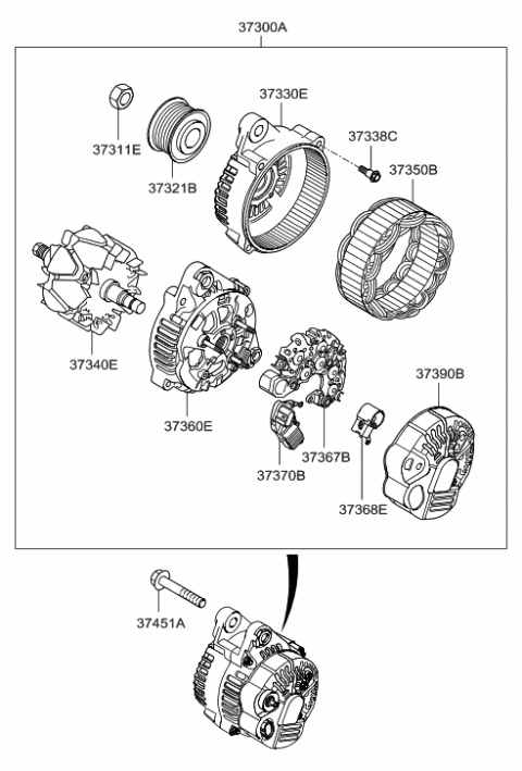 2012 Hyundai Tucson Generator Assembly Diagram for 37300-3C210