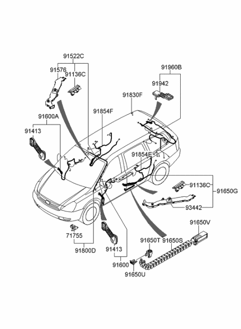 2008 Hyundai Entourage Wiring Assembly-Rear Door, RH Diagram for 91650-4D040