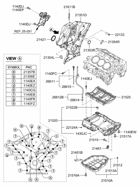 2006 Hyundai Entourage Produced After OCT.30.2006 Belt Cover & Oil Pan Diagram