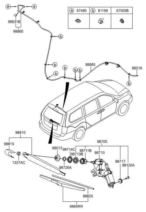 2007 Hyundai Entourage Rear Window Wiper Blade Assembly Diagram for 98850-4D001