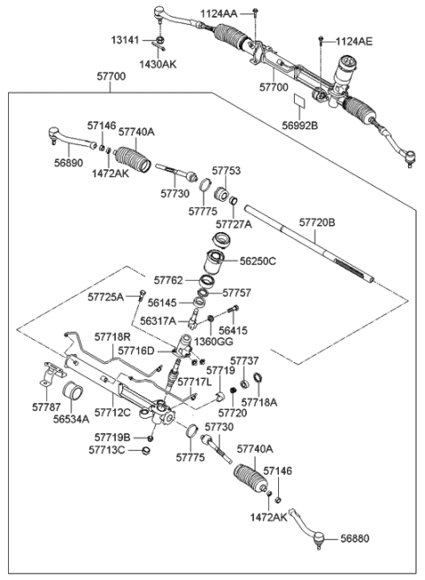 2008 Hyundai Entourage Power Steering Gear Box Diagram