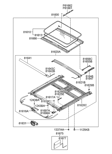 2007 Hyundai Entourage Sunroof Glass Panel Assembly Diagram for 81610-4D000