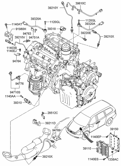2012 Hyundai Tucson Engine Control Module Unit Diagram for 39110-3C468