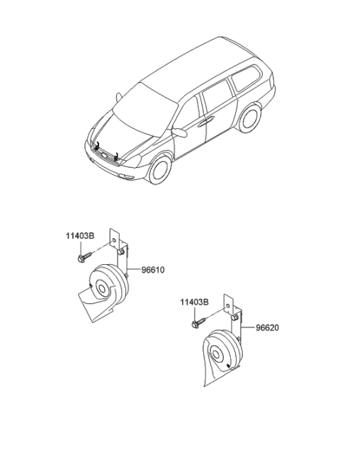 2007 Hyundai Entourage Horn Assembly-High Pitch Diagram for 96621-4D000