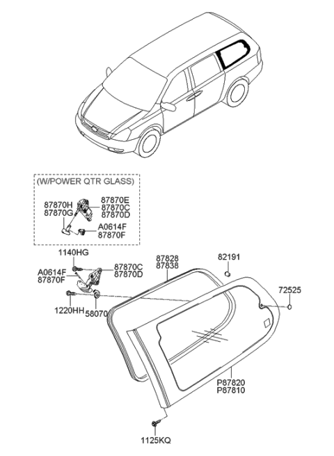 2012 Hyundai Tucson Handle Assembly-Quarter Swivel Glass Diagram for 87870-4D000