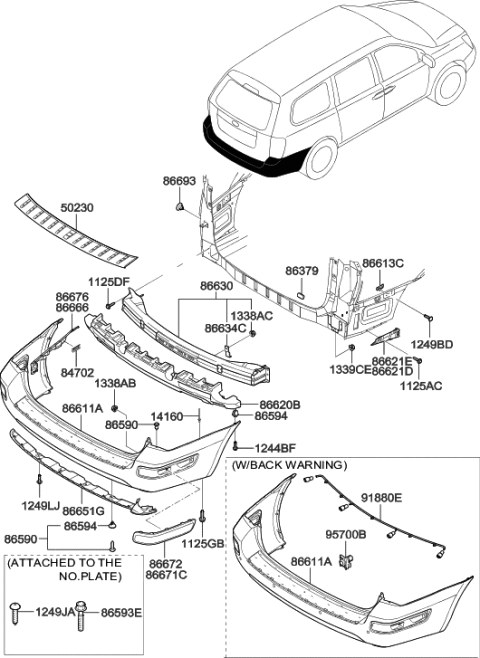 2007 Hyundai Entourage Rear Bumper Cover Diagram for 86611-4J012