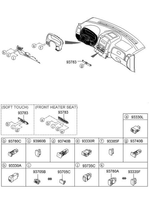 2008 Hyundai Entourage Switch Assembly-Seat Heater,RH Diagram for 93760-4D020-VA