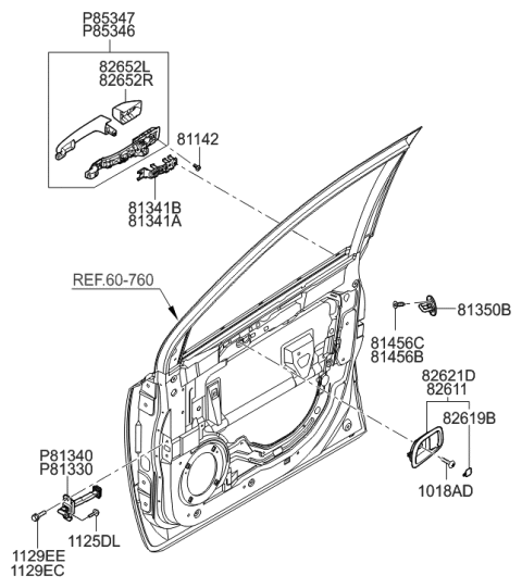 2008 Hyundai Entourage Outside Door Handle Assembly, Right, Front Diagram for 82660-4D020