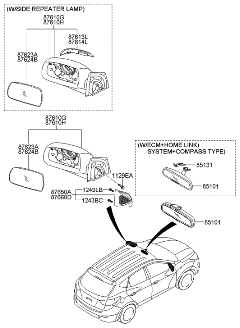 2014 Hyundai Tucson Mirror Assembly-Rear View,LH Diagram for 87610-2S060-CA