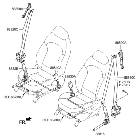 2014 Hyundai Tucson Front Right-Hand Seatbelt Assembly Diagram for 88820-2S506-MBS