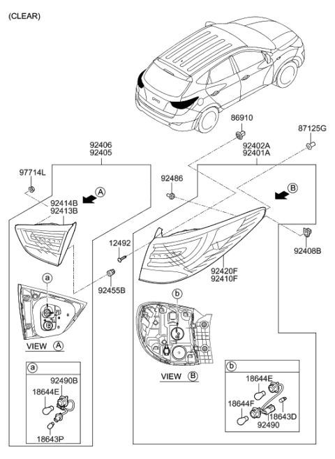 2021 Hyundai Santa Fe Lamp Assembly-Rear Combination Inside,LH Diagram for 92405-2S000