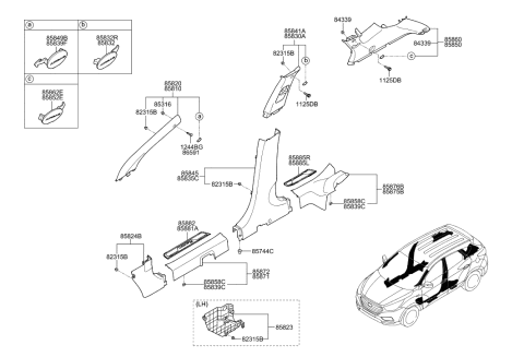 2021 Hyundai Santa Fe Trim Assembly-Center Pillar Lower LH Diagram for 85835-2S101-MBS
