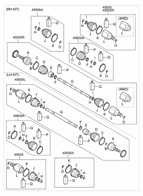 2021 Hyundai Santa Fe Boot Kit-Front Axle Differential Side Diagram for 49595-2S210