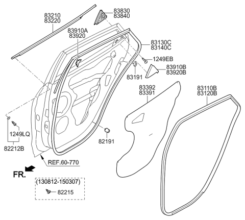 2021 Hyundai Santa Fe Weatherstrip Assembly-Rear Door Belt Outside RH Diagram for 83220-2S000
