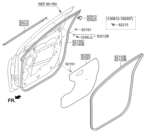 2021 Hyundai Santa Fe Weatherstrip Assembly-Front Door Side LH Diagram for 82130-2S000