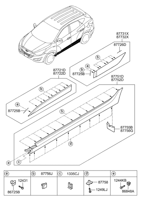 2014 Hyundai Tucson Body Side Moulding Diagram