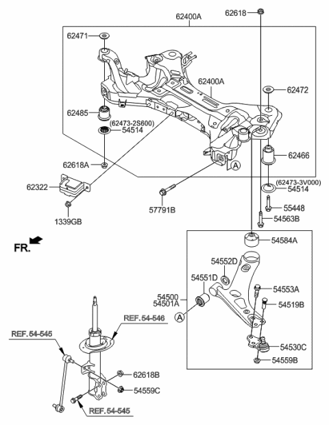 2021 Hyundai Santa Fe Crossmember Complete-Front Axle Diagram for 62405-2S610
