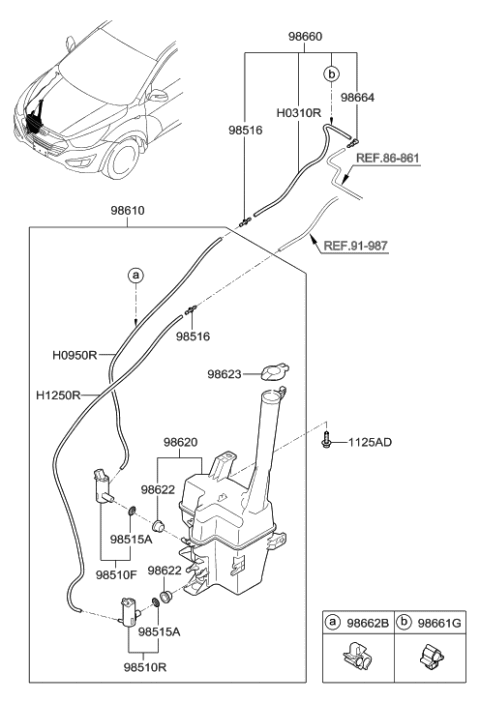 2014 Hyundai Tucson Reservoir & Pump Assembly-Washer Diagram for 98610-2Z000