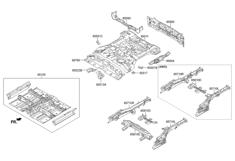 2021 Hyundai Santa Fe Panel-Rear Floor Diagram for 65511-2S700