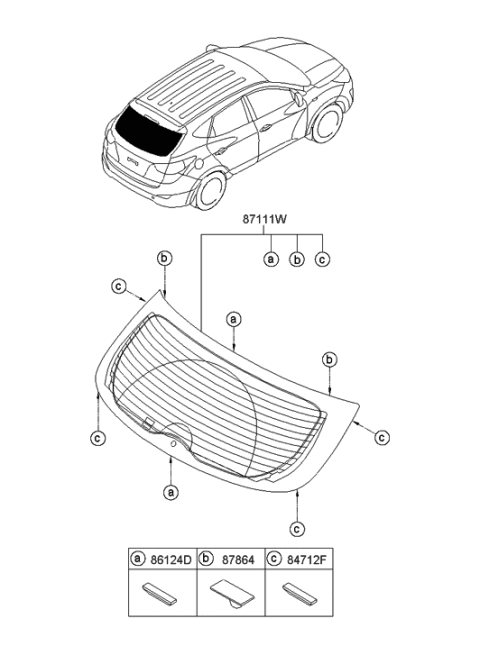 2014 Hyundai Tucson Rear Window Glass & Moulding Diagram