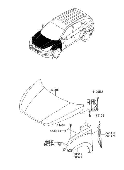 2014 Hyundai Tucson Fender & Hood Panel Diagram