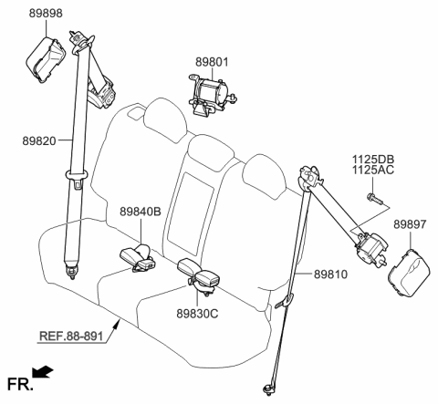 2021 Hyundai Santa Fe Rear Center Seat Belt Assembly Diagram for 89850-2S500-9P