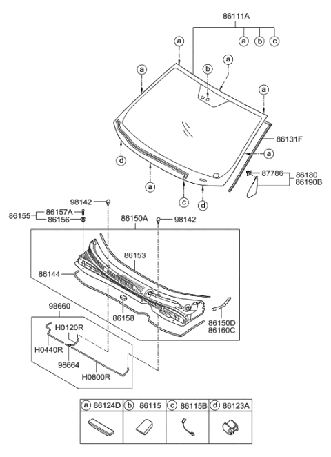2021 Hyundai Santa Fe Windshield Glass Assembly Diagram for 86111-2S920
