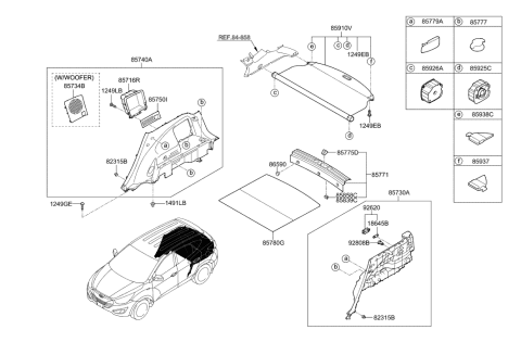 2014 Hyundai Tucson Spring Case Assembly-Cargo Screen Diagram for 85925-2S000