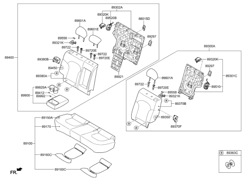 2014 Hyundai Tucson Rear Seat Armrest Cup Holder Assembly Diagram for 89920-2S001-MCH